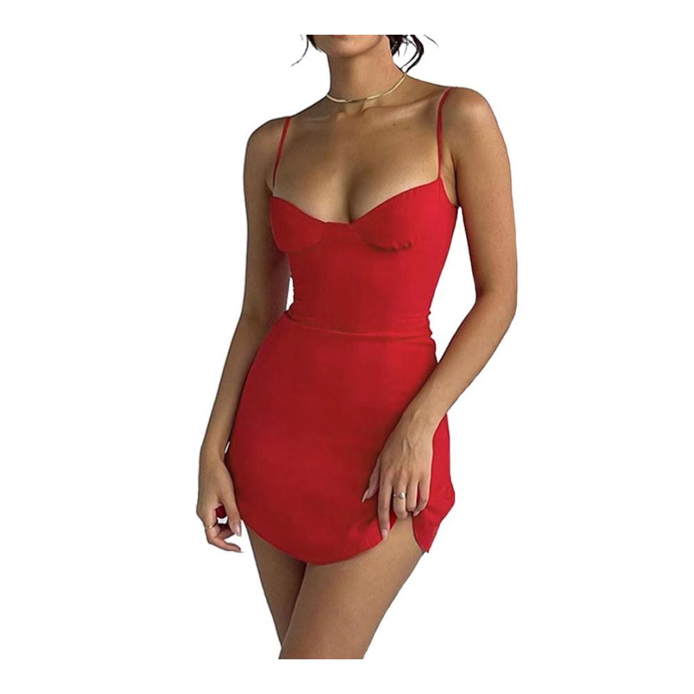 Sommerkleid Damen Sexy Spaghettiträger Bodycon Kleid mit Rückenausschnitt - Ärmelloses Partykleid für Damen