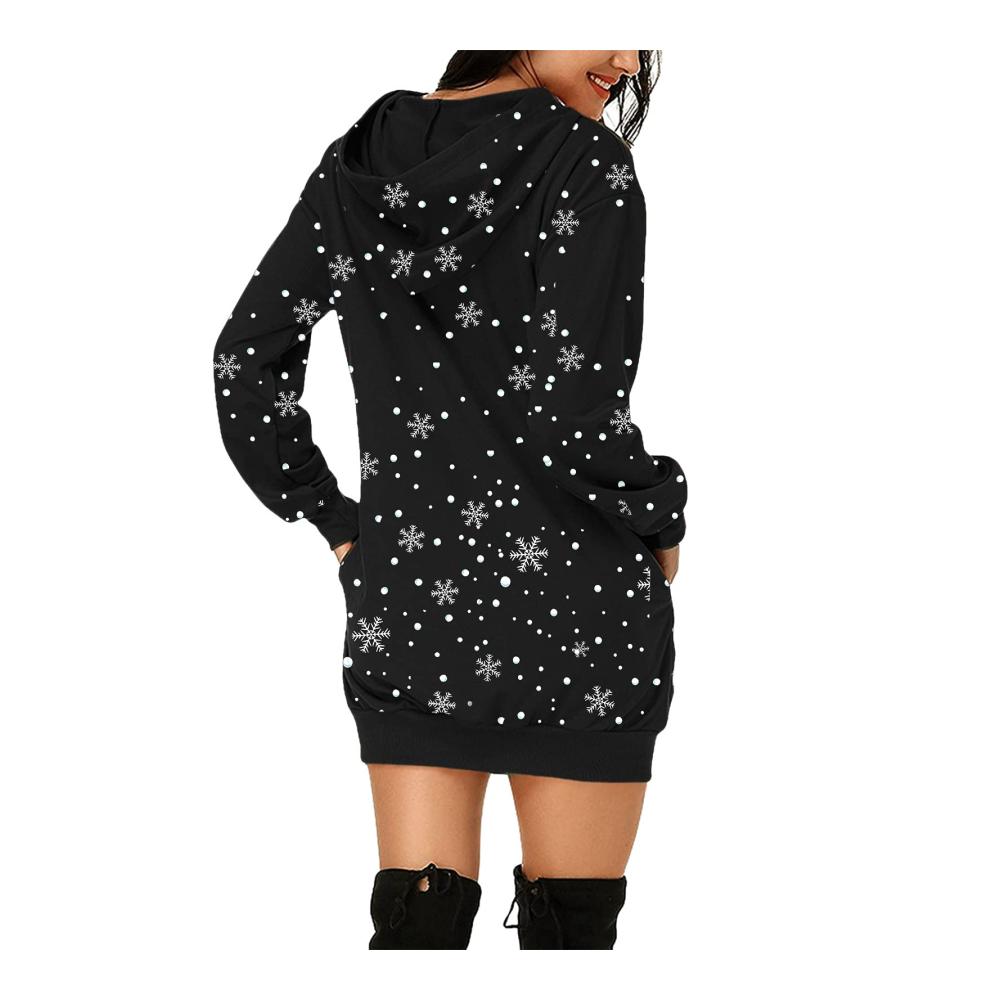 Weihnachtskleid Damen Große Größen | Fahrausweishüllen | 3D Gedruckt mit Weihnachtsmotiv | Weihnachtspullover Christmas Dress | Weihnachts Hoodie Longpullover | Warmes Sweatshirt für Damen | Festliche Geschenkidee