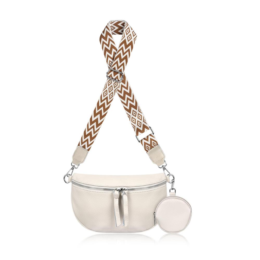 Stilvolle Damen Leder Hüfttasche mit Geldbörse - Verstellbarer Schultergurt Crossbody Design - Weiße Gürteltasche für Frauen