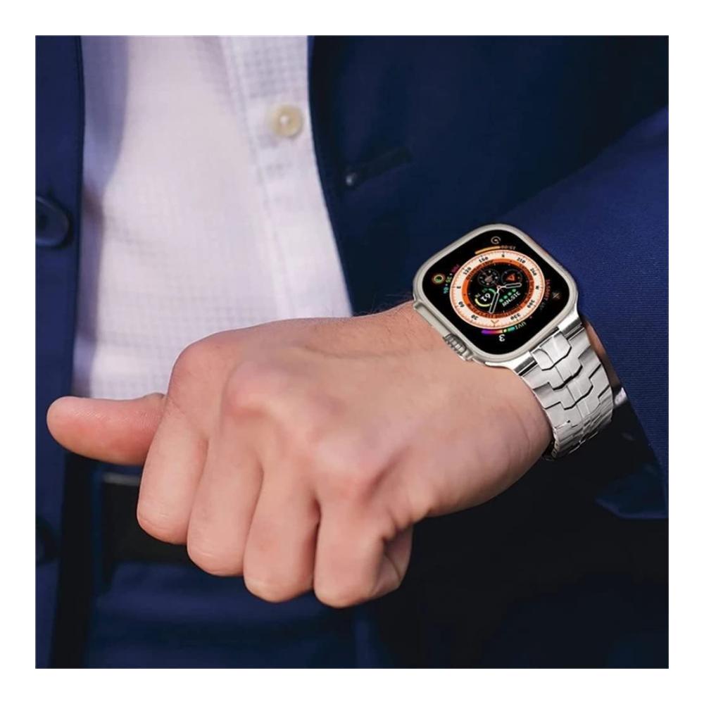Edelstahl Apple Watch Armband | Massives Gehäuse & Metall-Schmetterlingsverschluss | Kompatibel mit 49mm Ultra 8/7/6/5/4/SE & 45mm/41mm/44mm/40mm | TPU-Abdeckung | iWatch 321 (42mm