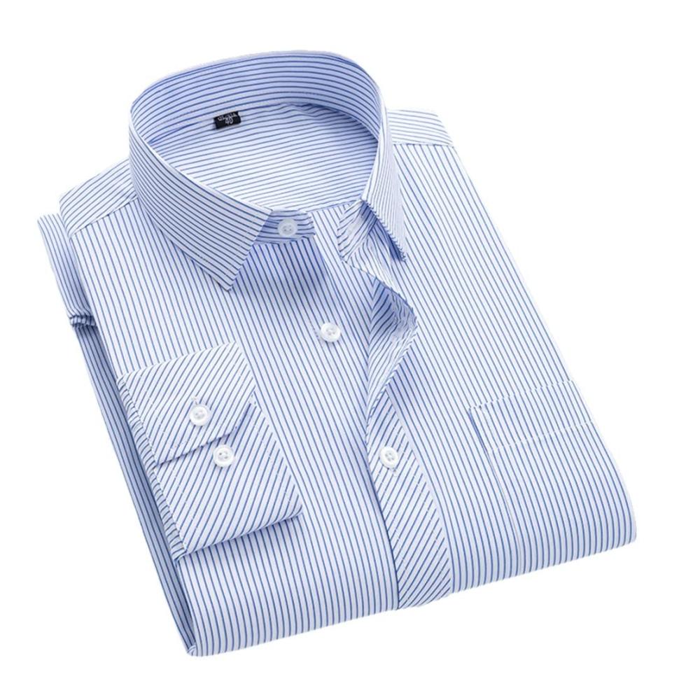 Hellblaues Langarmhemd Herren - Modisches Business-Hemd mit Streifenmuster Slim Fit Knopf Reverskragen für formelle und lässige Anlässe