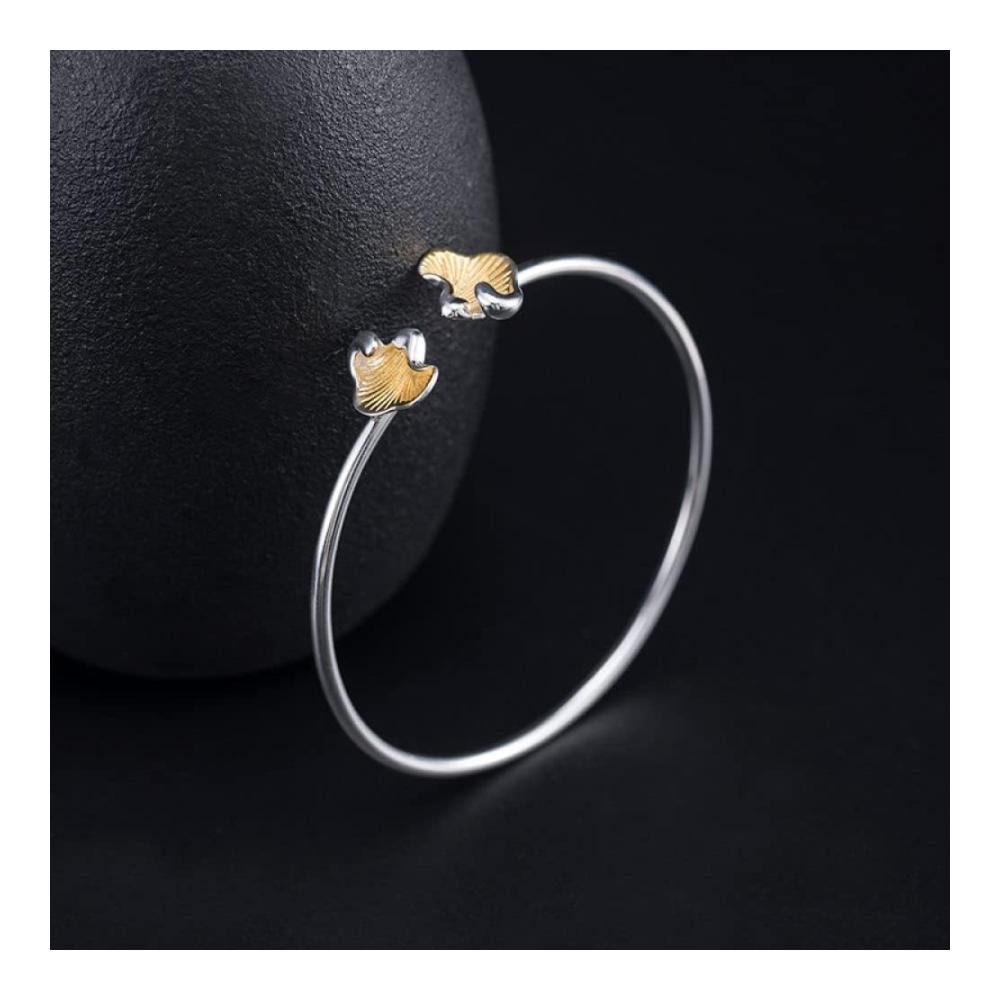 925er-Sterlingsilber-Armband Modisches Damenarmband mit versilberter Eleganz verstellbar und offen klassischer ethnischer Ginkgo-Biloba-Schnitzerei für glückliche Akzente