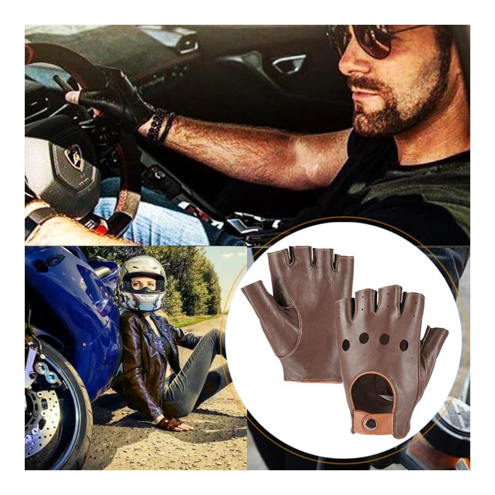 Herren Leder Autofahrer Handschuhe - Fingerlos Halbfinger Perfekt fürs Auto
