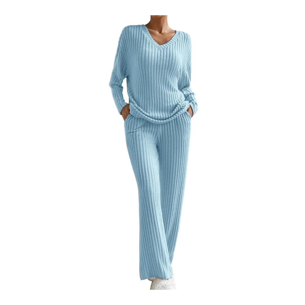 Damen Trainingsanzug Lockerer V-Ausschnitt-Pullover & lässige Hose für Jogging (2-teilig