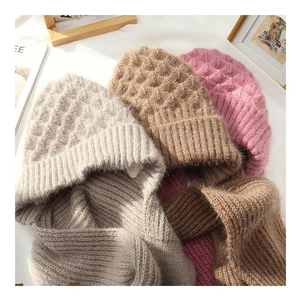 Kapuzenschal Set für Damen Verdickter Winter-Schal Mütze & Handschuhe - Winddicht & Warm in Khaki Einheitsgröße