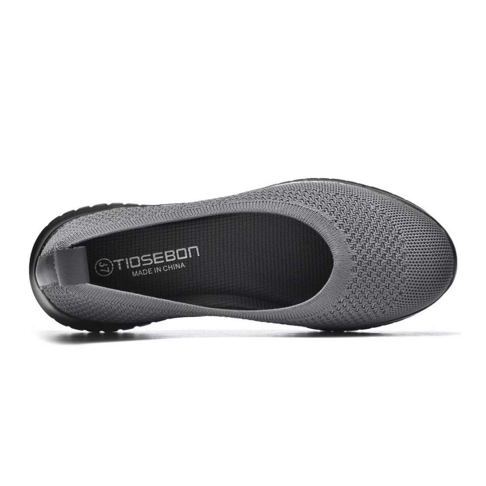 Damen Sneaker Flache Schuhe - Atmungsaktive Slip-On Ballerinas Bequeme Freizeitschuhe Walking Loafer in Dunkelgrau/Schwarz - Größe EU 39
