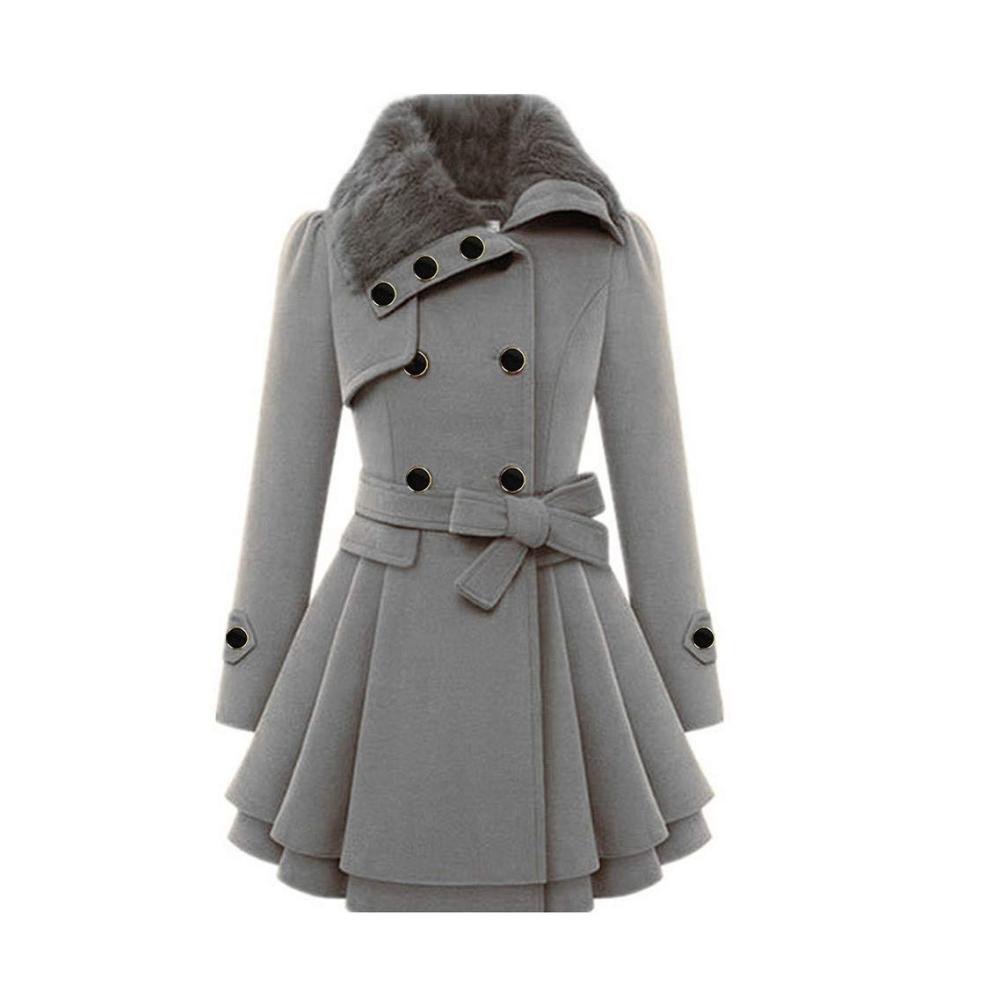 Asymmetrische Winterjacke Damen mit Gürtel Pelzkragen und Knöpfen - Modische und Warme Damen Winterjacke Entspannter Sitz Locker geschnitten