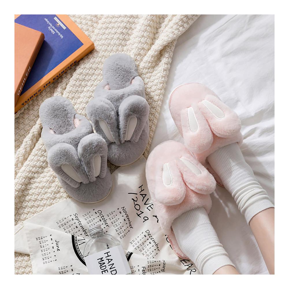 Cute Rabbit Ears Plush Womens House Slippers - Non-Slip Fuzzy Bunny Footwear