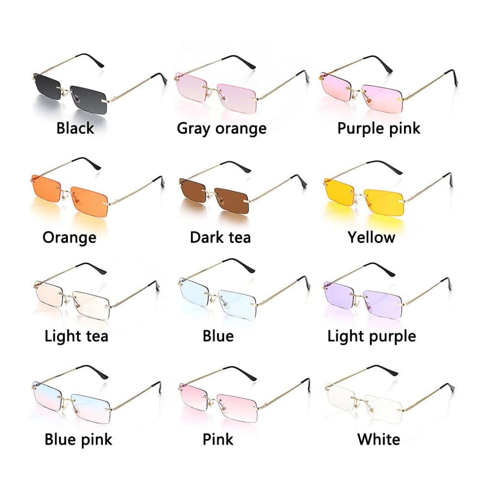 Retro Sonnenbrille - Quadratische Vintage-Brille für Damen und Herren randlos und rechteckig mit getönten Gläsern goldfarbenem Metallrahmen