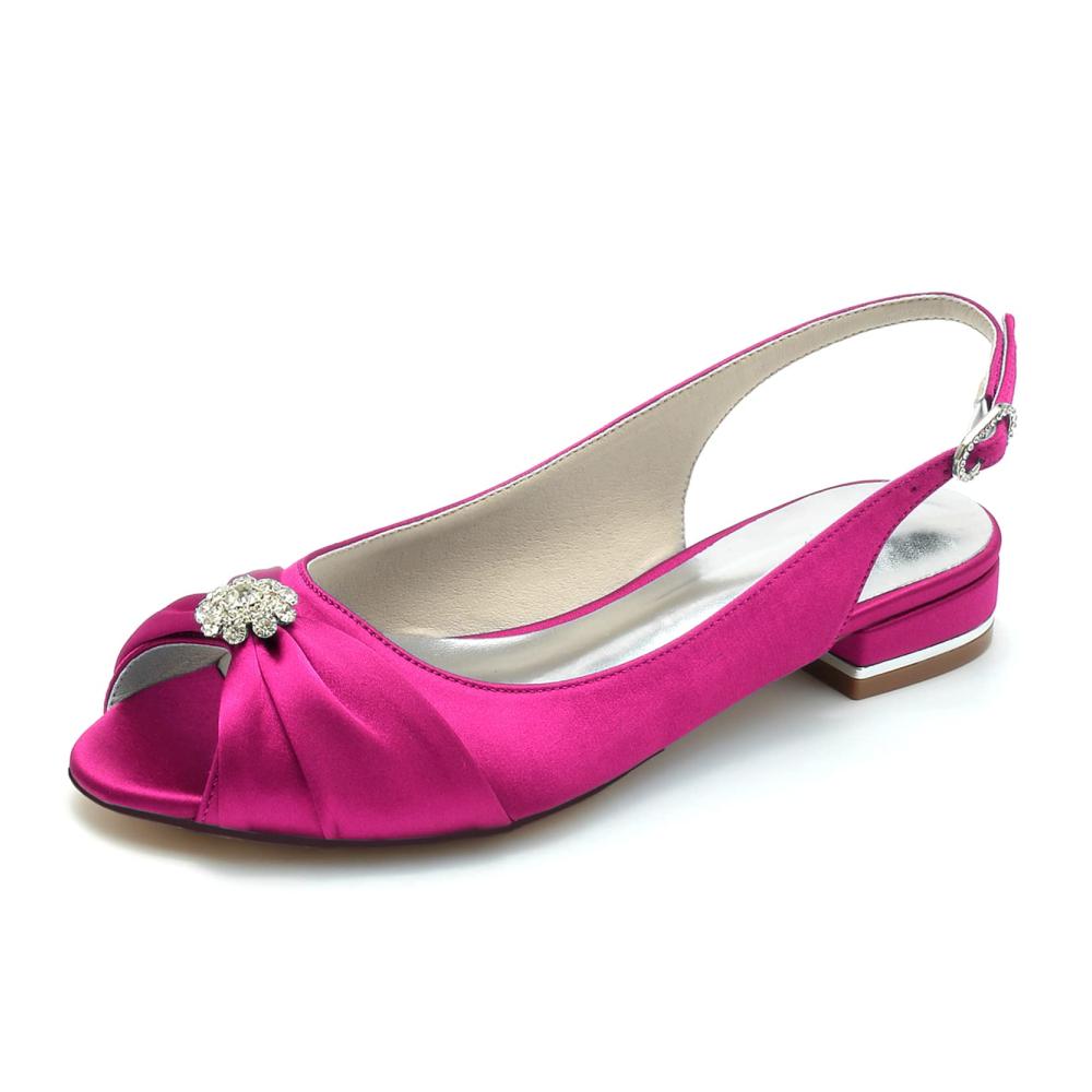 Braut Pumps mit Strass Satin Hochzeitssandalen und Schnalle - Elegante Damen Low Heels für die Hochzeitsfeier
