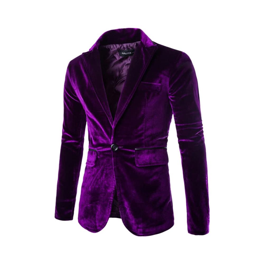 YAOTT Herren Samt Sakko Slim Fit Moderner Blazer für Business Hochzeit Party & Freizeit (Ein-Knopf Anzugjacke mit Revers