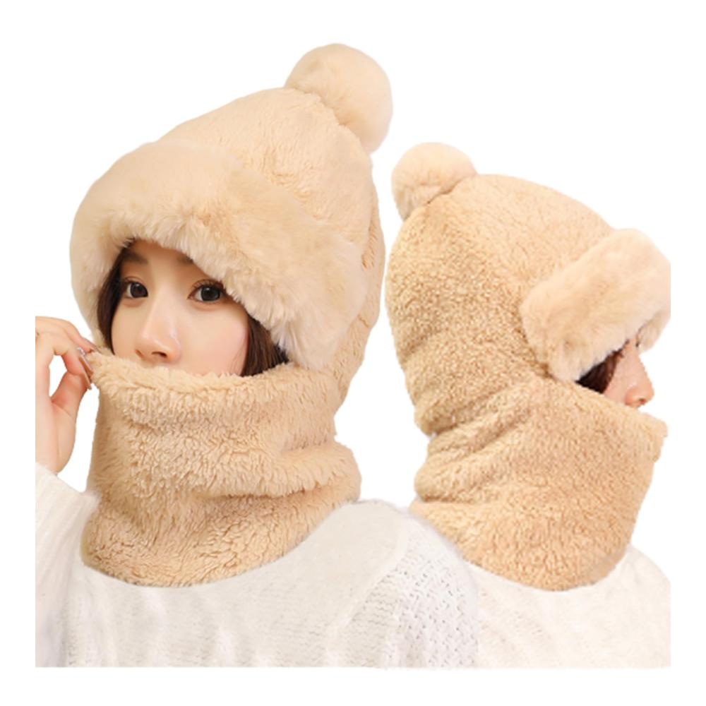 Damen Fahrrad Mütze Schal & Handschuh-Set - Winddichter Schal mit integriertem Ohrenschutz Strickmütze mit 2-in-1 Maskenschal - Windproof Cap Scarf Hut für Damen