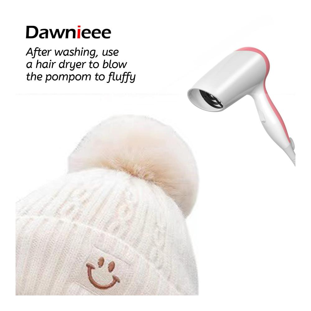 Damen Winter Strickmütze mit Weichem Innenfutter und Pompom - Warme Schneemütze in Dicker Strickoptik