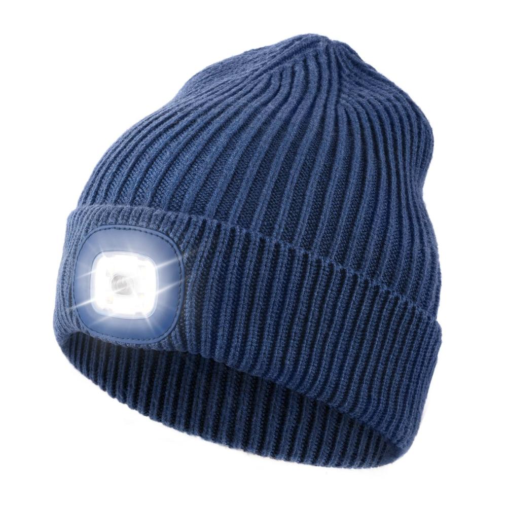 LED Strickmütze für Männer und Frauen - Wiederaufladbar USB-Laufmütze mit extrem hellem Licht - Ideales Geschenk für Outdoor-Aktivitäten 4 LED-Lampen inklusive