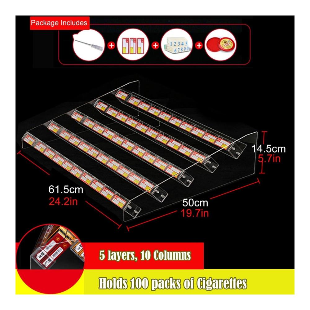 5-stufiges durchsichtiges Acryl-Zigarettenregal - Praktische Arbeitsplatten-Vitrine und Schrank-Organizer für Zigaretten Blunts Wraps Zigarren und kleine Einzelhandelsgegenstände