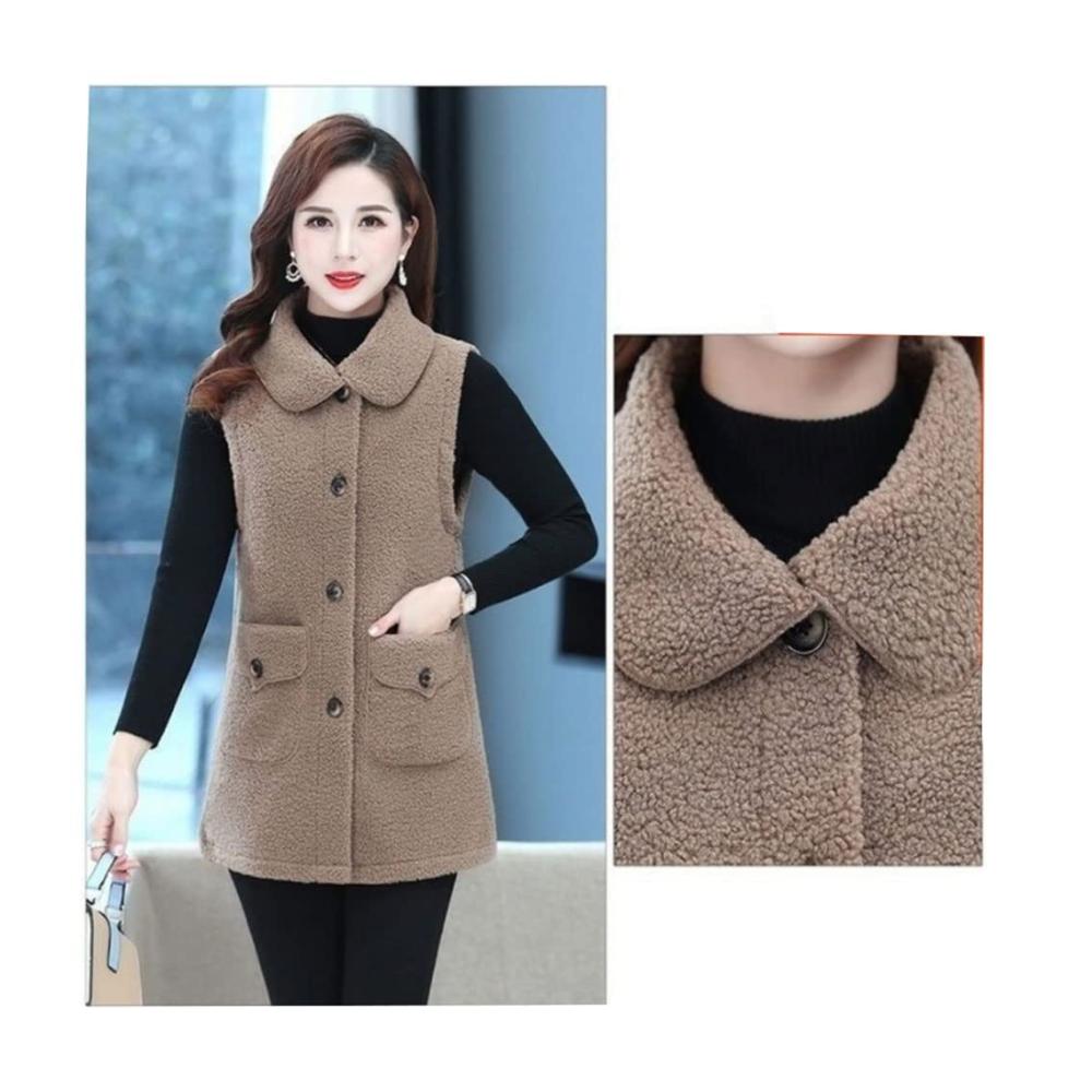 Damen Winterweste aus Litation Nerz-Samt – Ärmellose warme und schmale Jacke mit Taschen