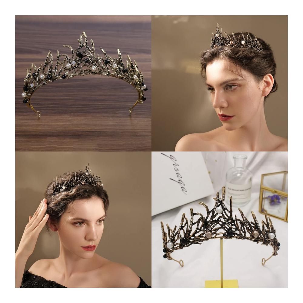 Schwarze Perle Diadem Vintage Haarkrone für Braut Hochzeit & mehr