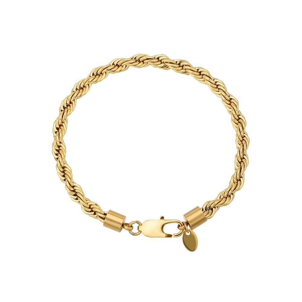 KRKC&CO 6mm Herren Armband - Stilvolles 18K Gold Vergoldet/Silber Farbe Edelstahl Kordelarmband - Hip-Hop Nickelfrei Bracelet für Männer - Verstellbare Länge 17-22cm