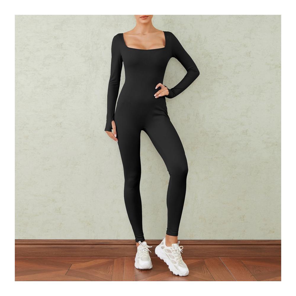 Nahtloser Langarm-Jumpsuit für Damen | Sexy One Piece Bodycon Overall | Enganliegender Yoga Lounge Einteiler mit Rippstrick - Weich und Bequem