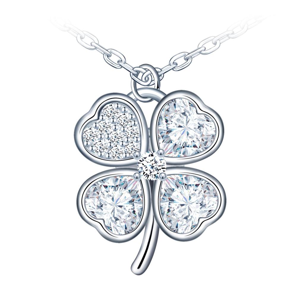925 Silber Kleeblatt Halskette mit Zirkonia Anhänger - Damen Schmuck 415cm