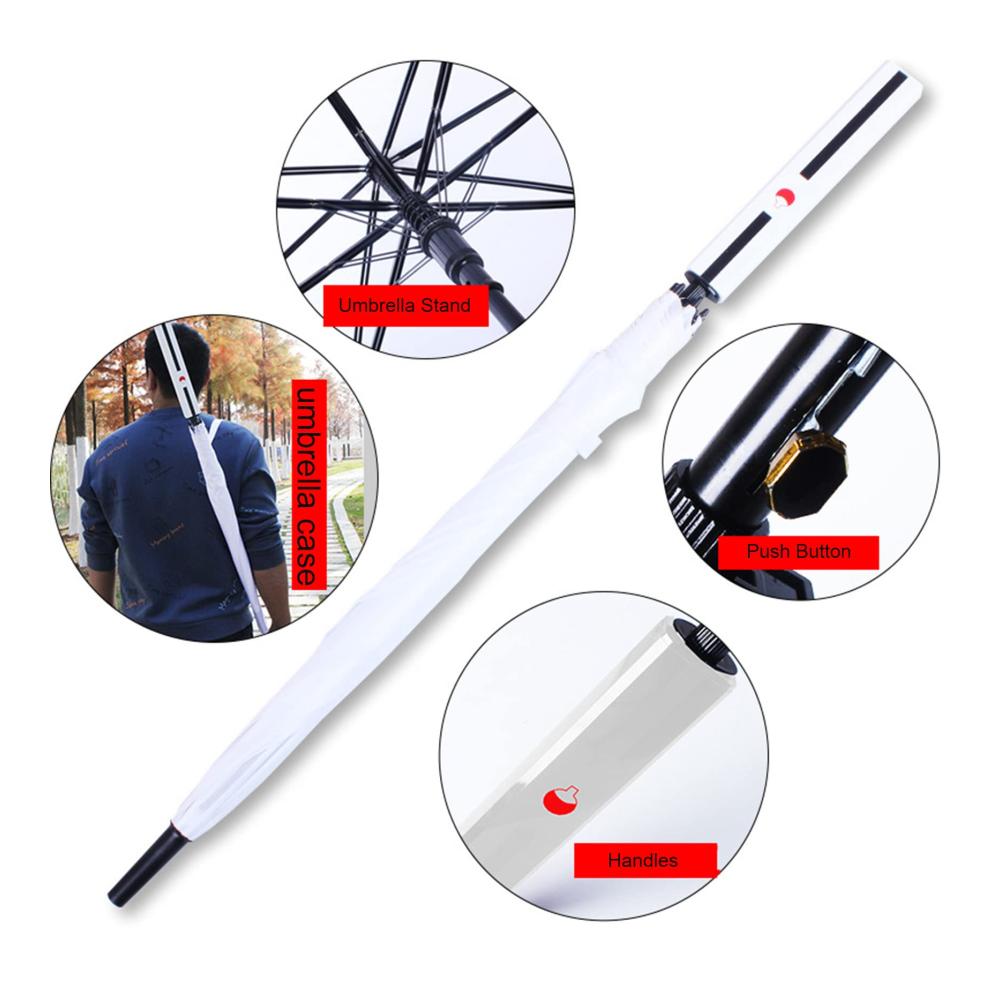43-Zoll Stockschirm Samurai-Regenschirm mit Langem Griff Cosplay-Waffenrequisiten Sonnenschutz und Handschutz - Schwarzkleber Legierungs-Handschutz Massivholzgriff