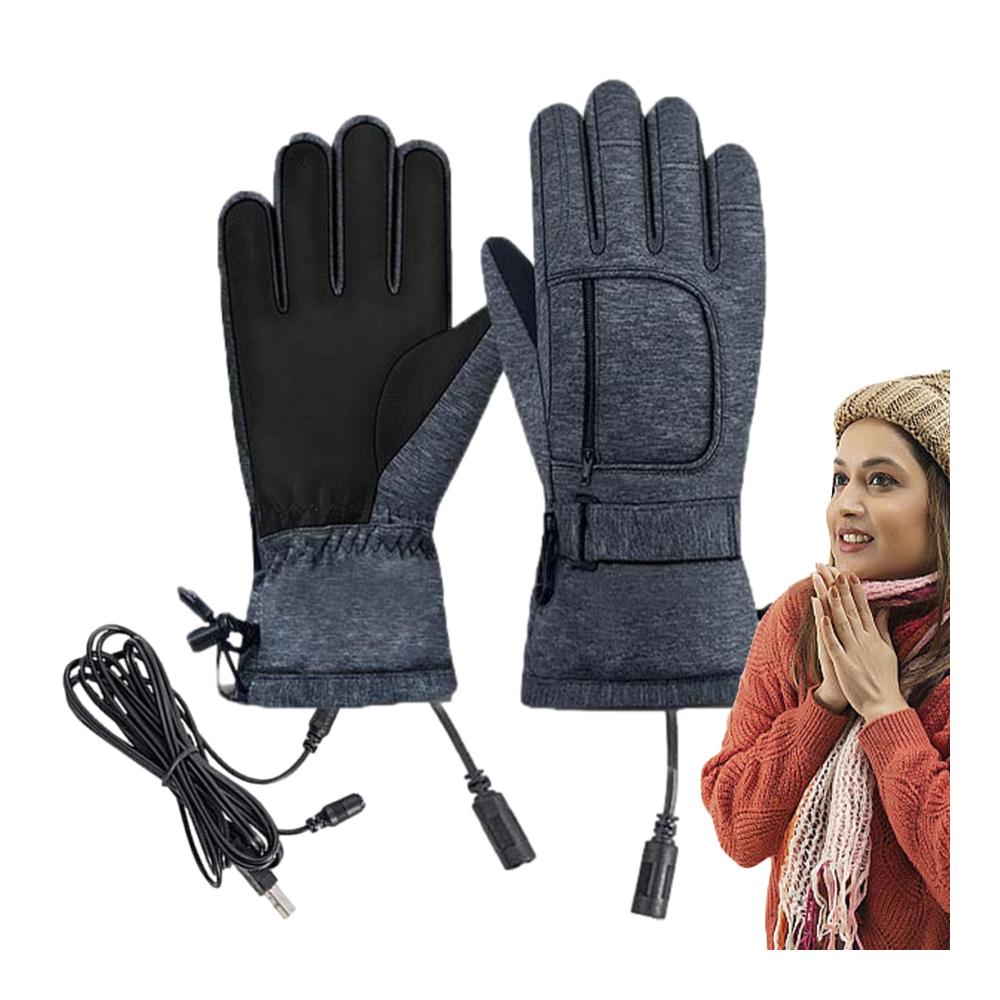 Beheizte Lederhandschuhe mit USB-Anschluss | Snowboard-Handwärmer für Männer und Frauen | Wasserdichte Touchscreen-Handbekleidung | Winddichte USB-Heizhandschuhe | Elektrische Wintereinlagen für Komfort