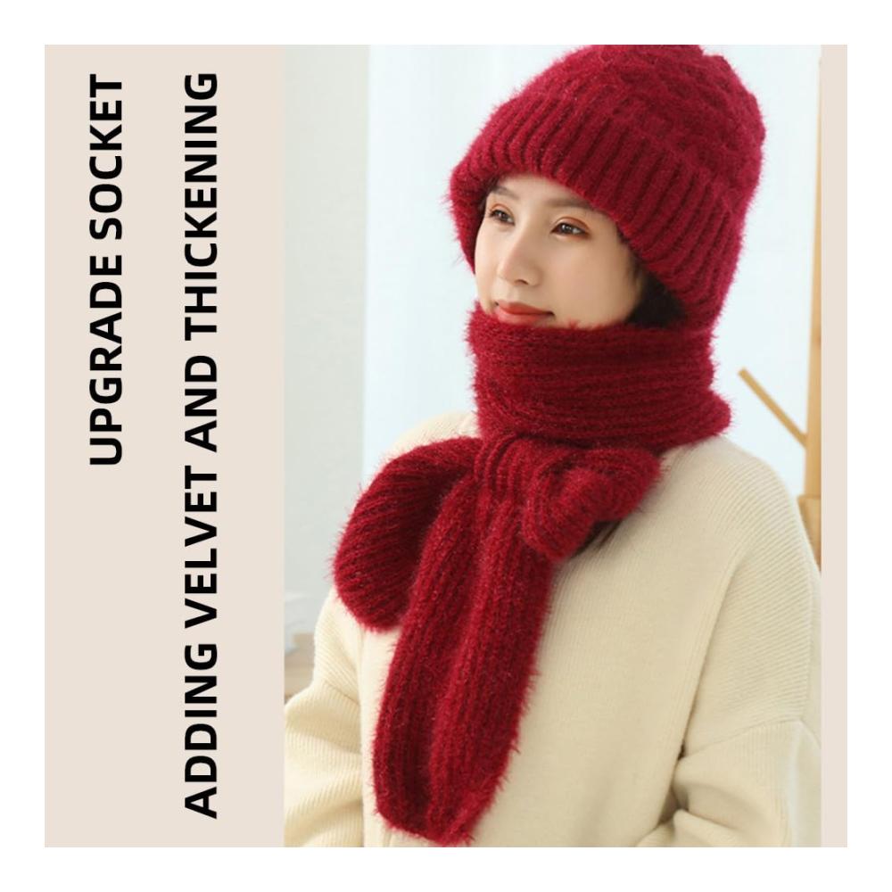 Multifunktionaler Winter-Set Warme Strickmütze mit integriertem Gehörschutz winddichter Mützenschal & Kapuze für Damen - Hochwertiges elastisches Design für 2024
