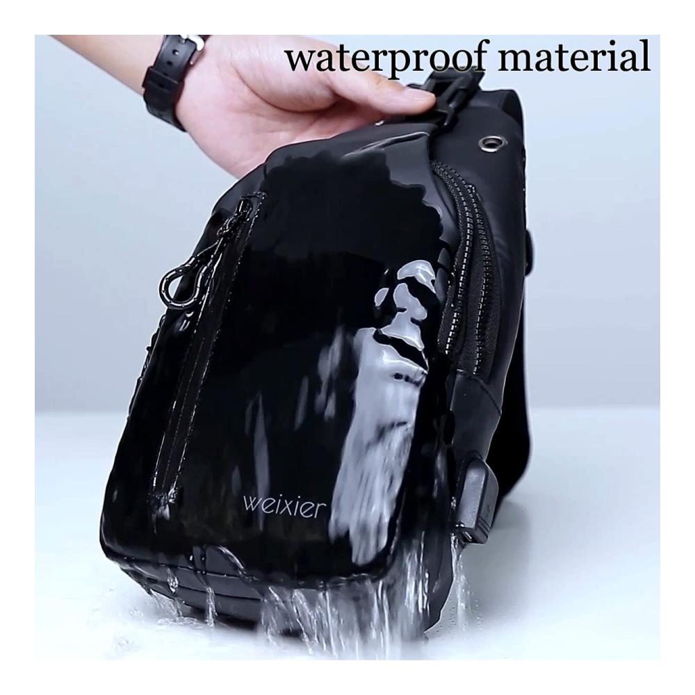 Anti-Diebstahl Schultertasche für Herren – Wasserdichte Brusttasche mit USB-Ladeanschluss für Arbeit Reisen Wandern und Alltag (Dunkelgrau