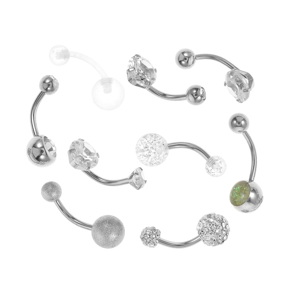 9-teiliges Edelstahl Bauchnabelring-Set mit Kristall-Charms für Damen und Herren - Bauchringe Piercing Schmuck