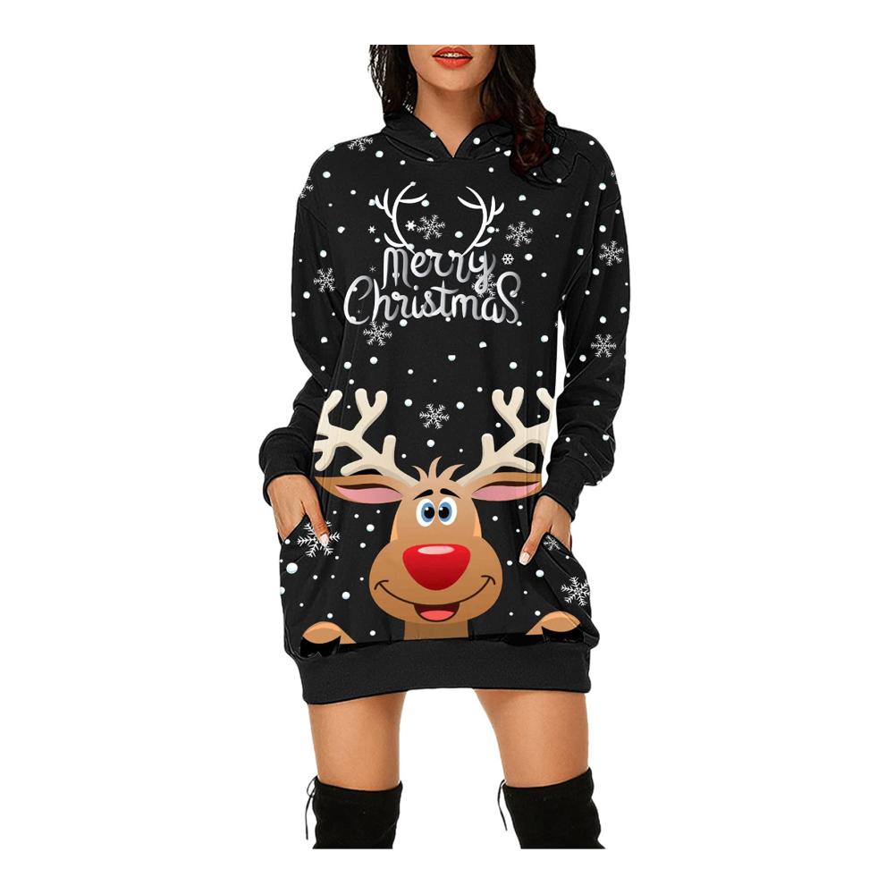 Weihnachtskleid Damen Große Größen | Fahrausweishüllen | 3D Gedruckt mit Weihnachtsmotiv | Weihnachtspullover Christmas Dress | Weihnachts Hoodie Longpullover | Warmes Sweatshirt für Damen | Festliche Geschenkidee