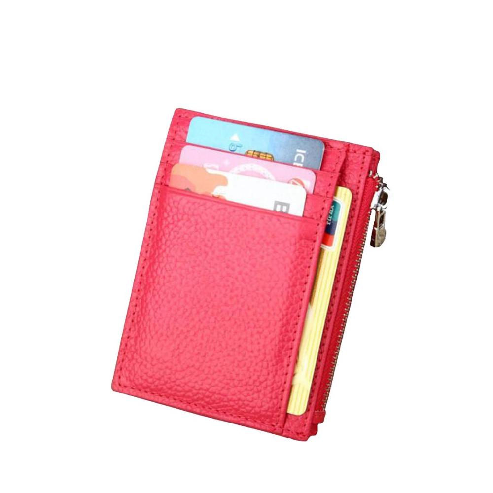 RFID Schutz Kreditkartenhülle aus echtem Leder - Schlankes Design für Damen und Herren - Mini Geldbörse mit Reißverschluss (Rosa