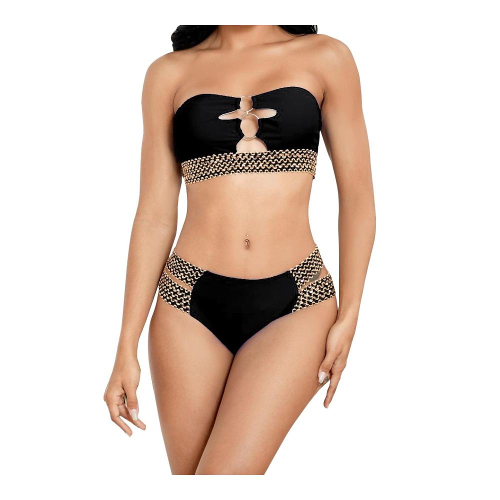 Damen Bikini-Set Trägerloser Zweiteiler mit Cut-Out Push-Up High Waist - Sexy Bademode für Damen