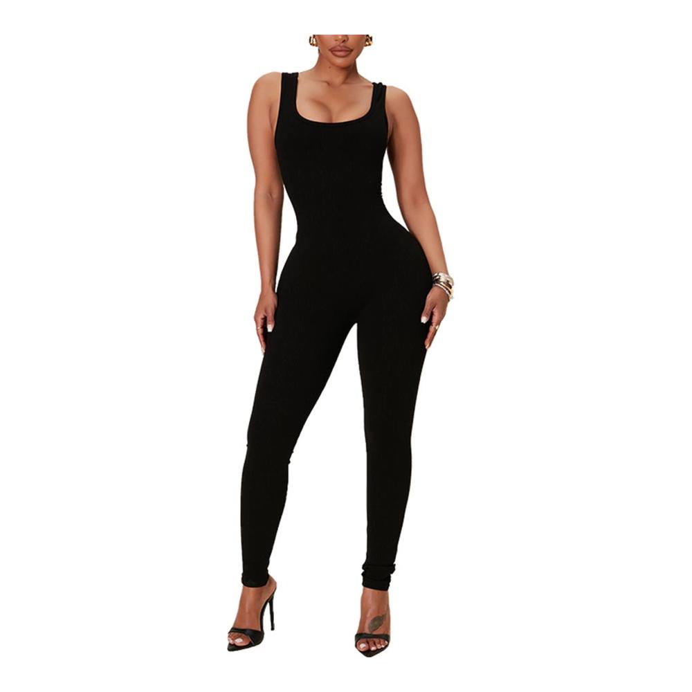 Damen Jumpsuit Sportlicher Yoga Bodysuit mit Stretch-Training Sexy Bodycon Design Langarm und Ausschnitt – Ideal für Workout und Sportanzug