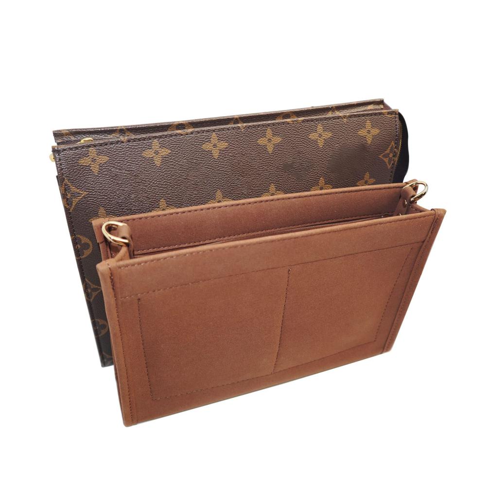 Taschenorganizer Tourdream Premium Mikrofaser Handtaschen-Einsatz für Toiletry Pouch 26 19 - Braun mit Goldschnallen - Idealer Handtaschenformer und Organizer