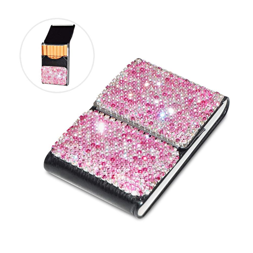 Aluminium Zigarettenetui für 7 Zigaretten – Spritzwassergeschützt kratzfest anti-kollision – Glitzernde Kristall-Zigarettenbox in Pink