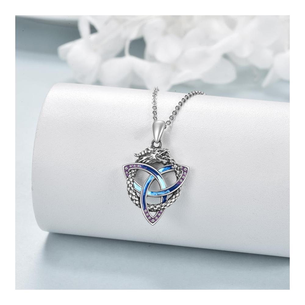 925er-Sterlingsilber Drachen-Anhänger Halskette mit keltischem Knoten - Glücksbringer für Damen und Herren