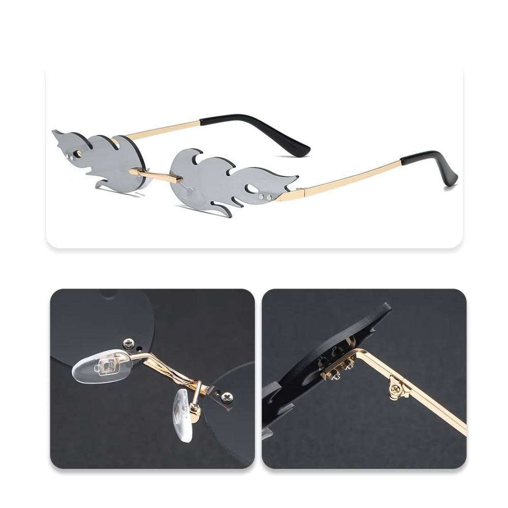 Flammen Randlose Metall-Sonnenbrille | Punk Stil Modetrend Mehrfarbig | Kreative Unisex Brille - Silber Lila Rosa