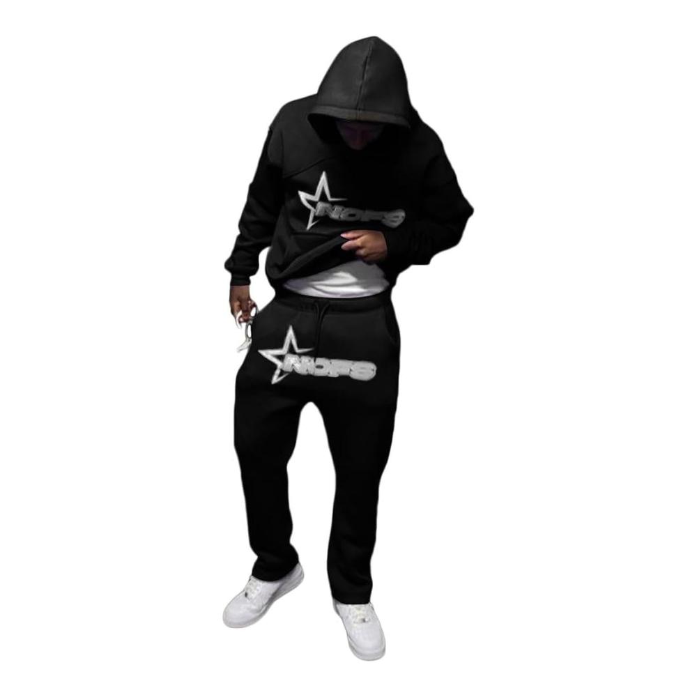 Herren Trainingsanzug Y2K | Kapuzenpullover & Jogginghose Set | Sportanzug mit Buchstaben-Print | Drucklose Hoodies | Streetwear Sweatshirt | Männer 2-teiliger Anzug | Jogginganzug Tracksuit | Unisex Fitnessbekleidung