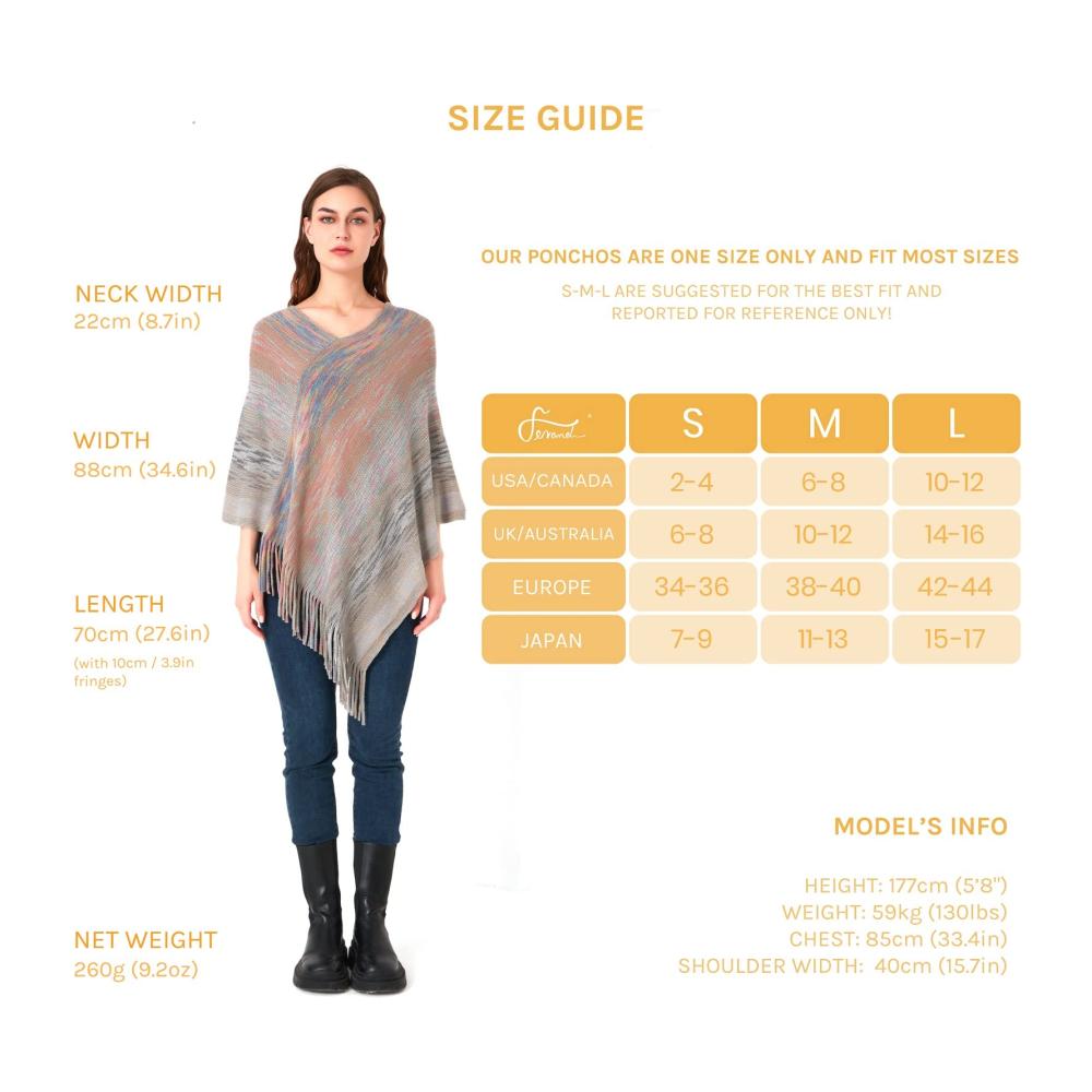 Strick Ponchos & Capes Damen Multicolor Poncho-Pullover mit Fransen – Vielseitiger Wickelschal für modische Eleganz