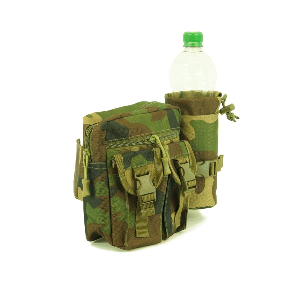 Camouflage Hüfttasche mit Flaschenhalter - Military Style Bauchtasche mi 5 Fächern & verstellbarem Gürtel