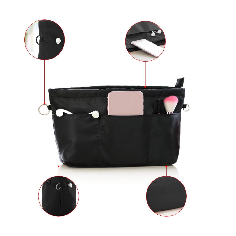 Handtaschen-Organizer BEIIEB 1 Wasserdichter Damen Taschenorganizer aus Nylon mit Geldbörse Schlüsselanhänger & mehreren Fächern - Multifunktionaler Kosmetik-Organizer und Einkaufstasche (Schwarz M