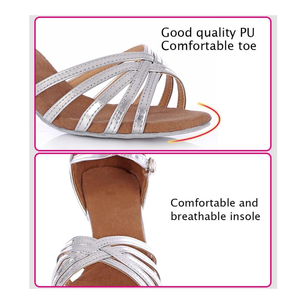 Latein-Tanzschuhe für Damen Geteilte Ledersohle Silber/Gold PU Heels 5/7 cm Flexible Leistungsschuhe