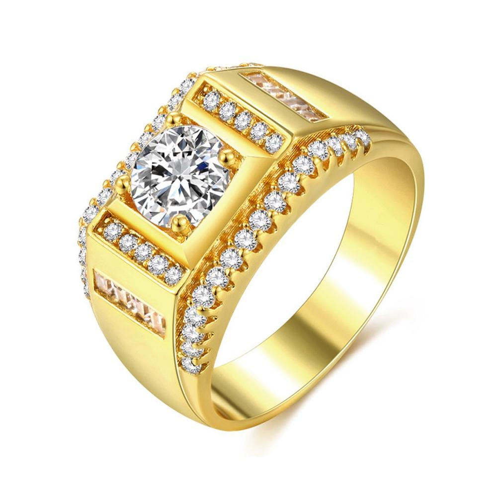 Herrenring Gold Zirkonia - 18K Vergoldeter Männer Schmuck für Hochzeit Vatertag & mehr