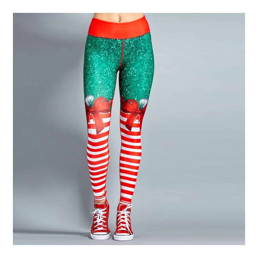 Weihnachtsleggings Kolylong Damen Hohe Taille Digitaldruck Yoga elegant Blickdicht Sport Skinny Elastisch Fitness