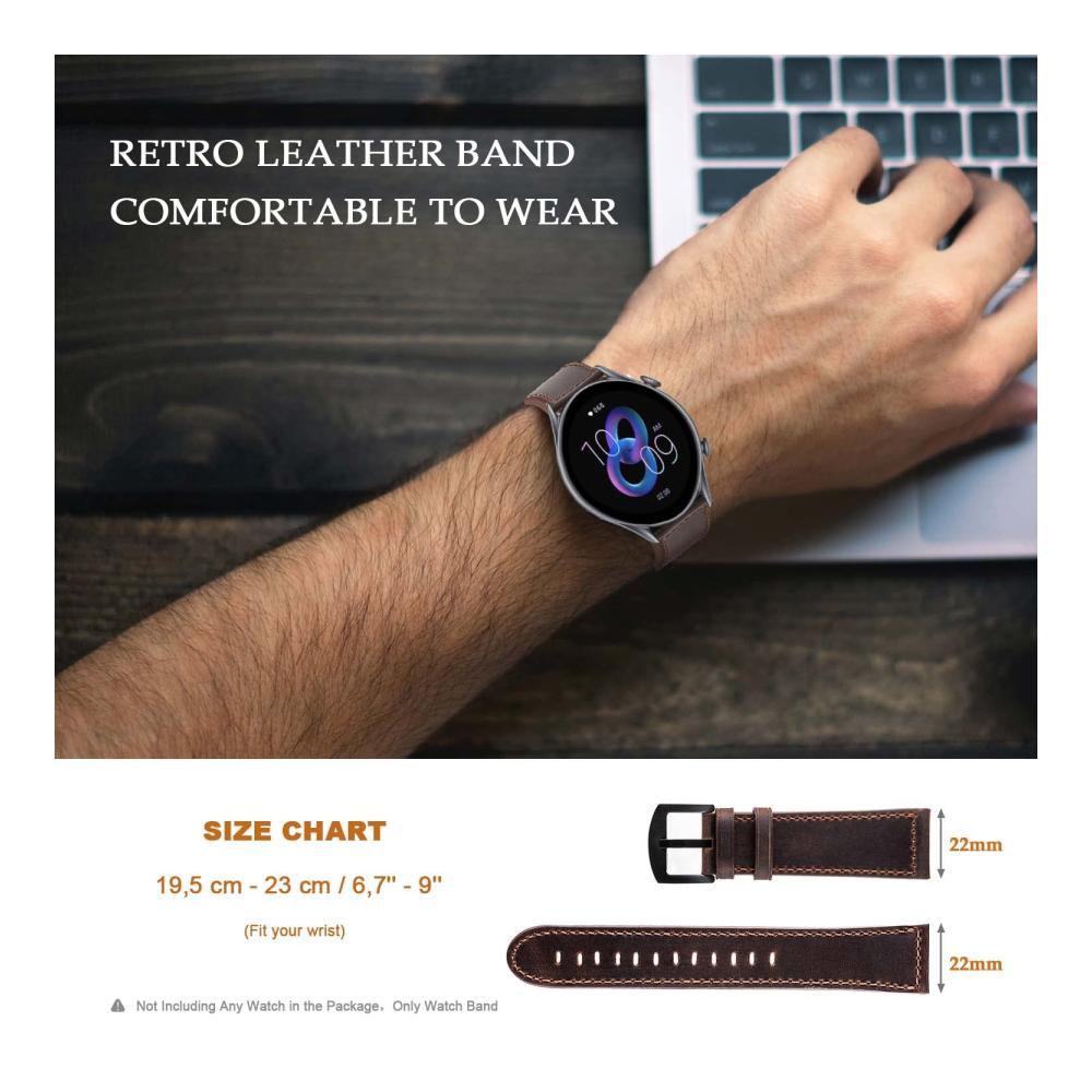 22mm Retro Leder Uhrenarmband für Amazfit GTR 4/3 Pro/3/2/2e Ersatzarmband mit Kompatibilität für GTR 47mm und Stratos 3