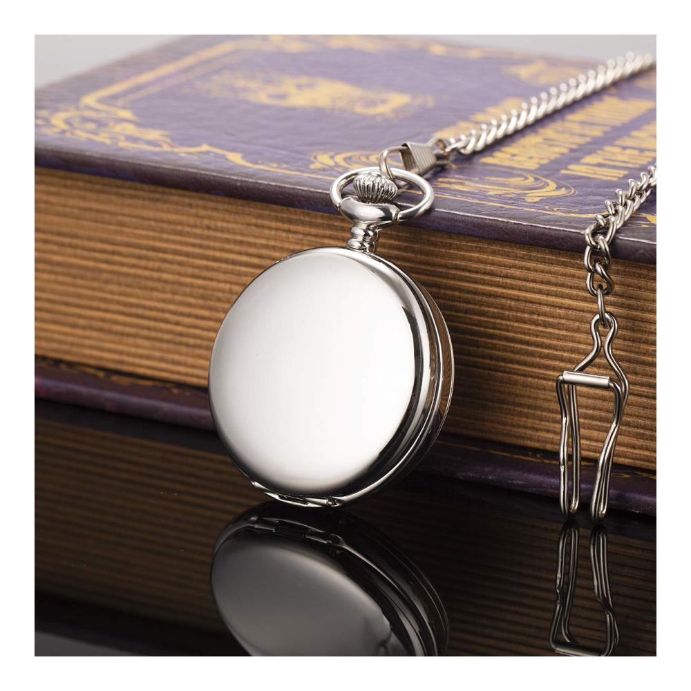 Antike Römische Herren-Taschenuhr mit Kette | Handaufzug Bi-Hinged Silber Graviert | Analog Zeitmessung | Exklusive Vintage Taschenuhr