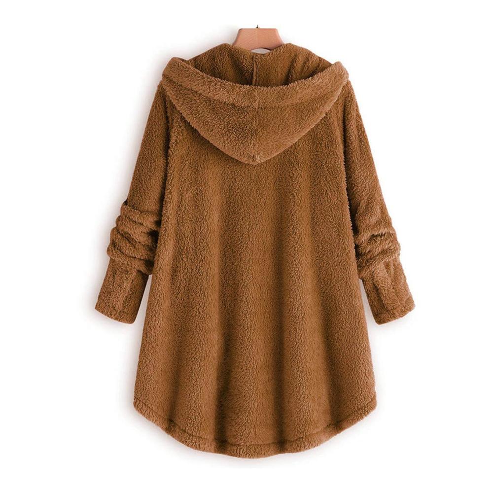 Damen Fleecejacke mit Reißverschluss und Fellkragen - Winterjacke Sale warme Strickjacke in Einfarbig lässige Jacke mit Taschen - Teddyfellmantel Damen flauschig und warm