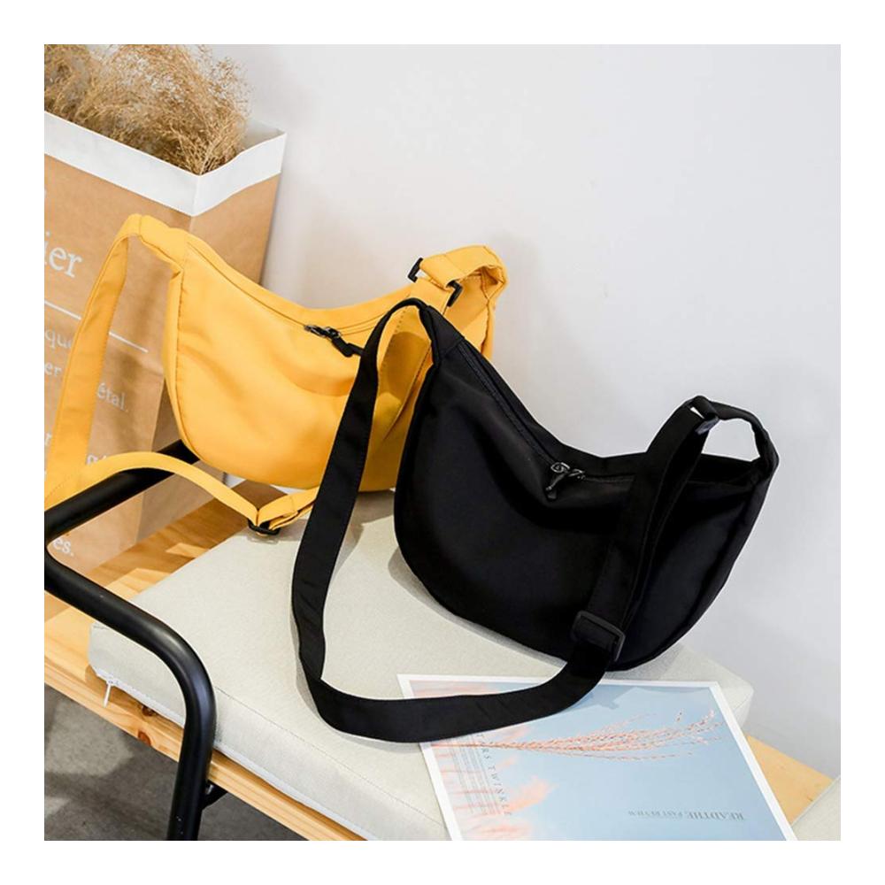 Schwarze Damen Nylon Umhängetasche – Stilvolle Messenger-Bag für Studentinnen Ein-Schulter-Dumpling-Design Modische One-Shoulder-Umhängetasche