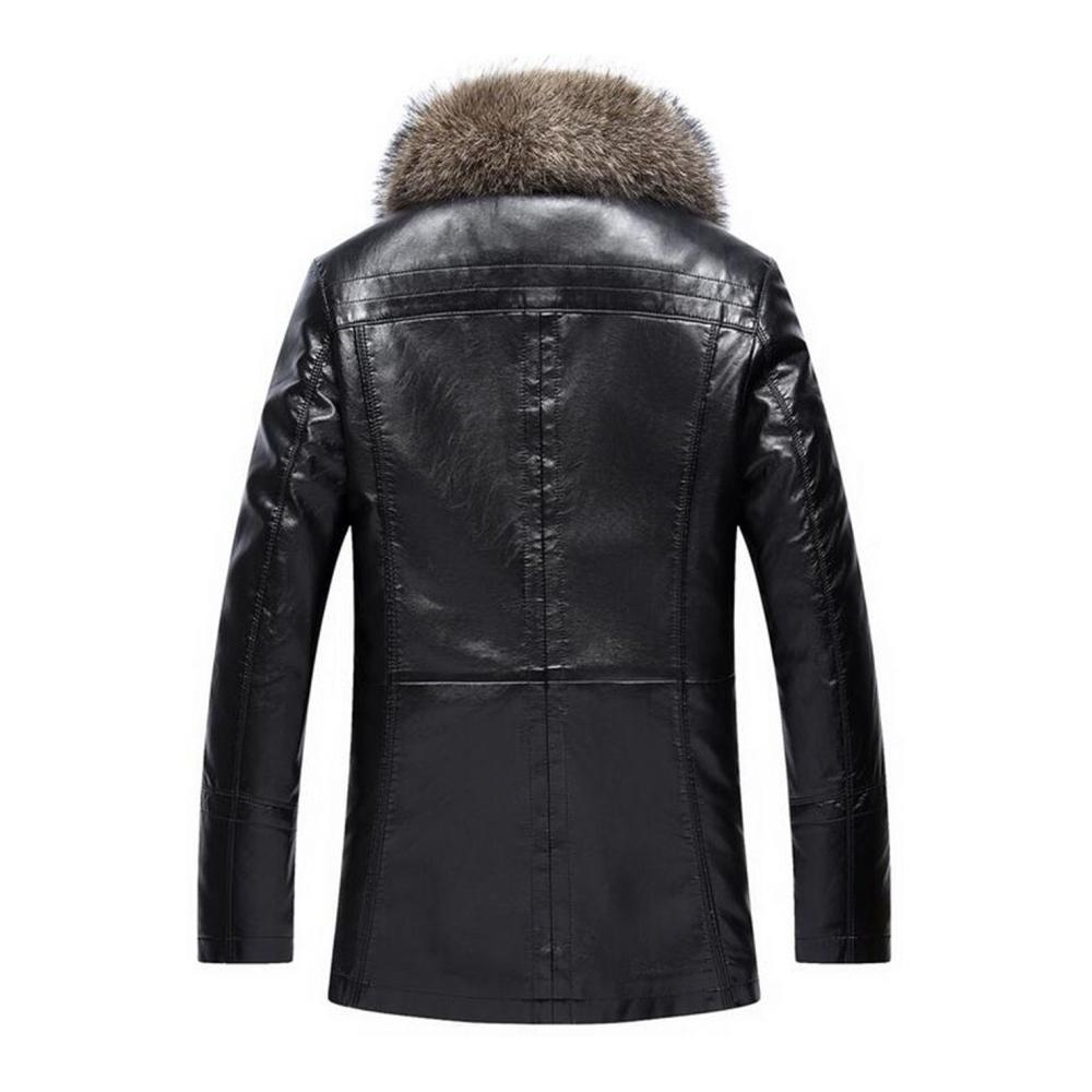 Luxuriöser Herrenmantel mit weichem Waschbär Pelz-Kragen Faux-Leder Winterparka