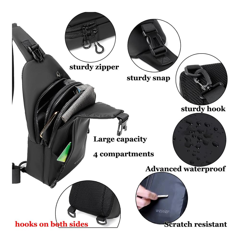 Anti-Diebstahl Schultertasche für Herren – Wasserdichte Brusttasche mit USB-Ladeanschluss für Arbeit Reisen Wandern und Alltag (Dunkelgrau